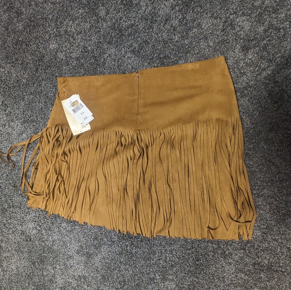 NWT Faux suede fringe skirt